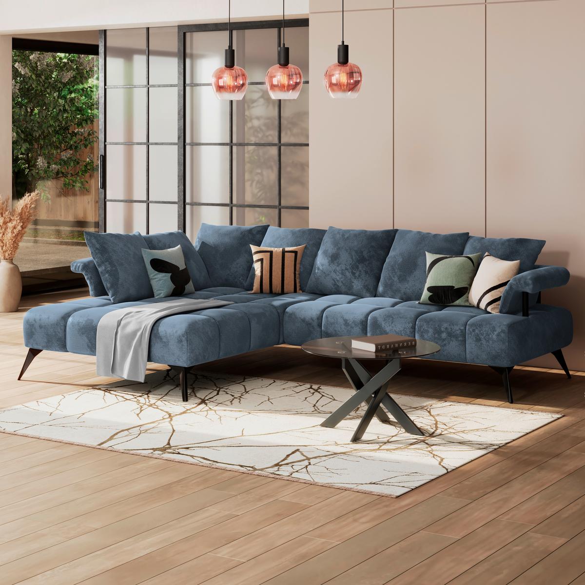 Kutna Garnitura Vanessa New - plava/crna, Moderno, tekstil/metal (200/297cm) - Modern Living