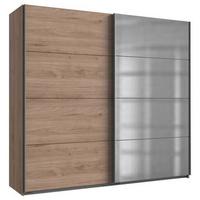 Omara Z Drsnimi Vrati Ernie, Barva Hrasta, Z Ogledalom - barve hrasta/barve aluminija, Basics, kovina/leseni material (225/210/65cm) - MID.YOU