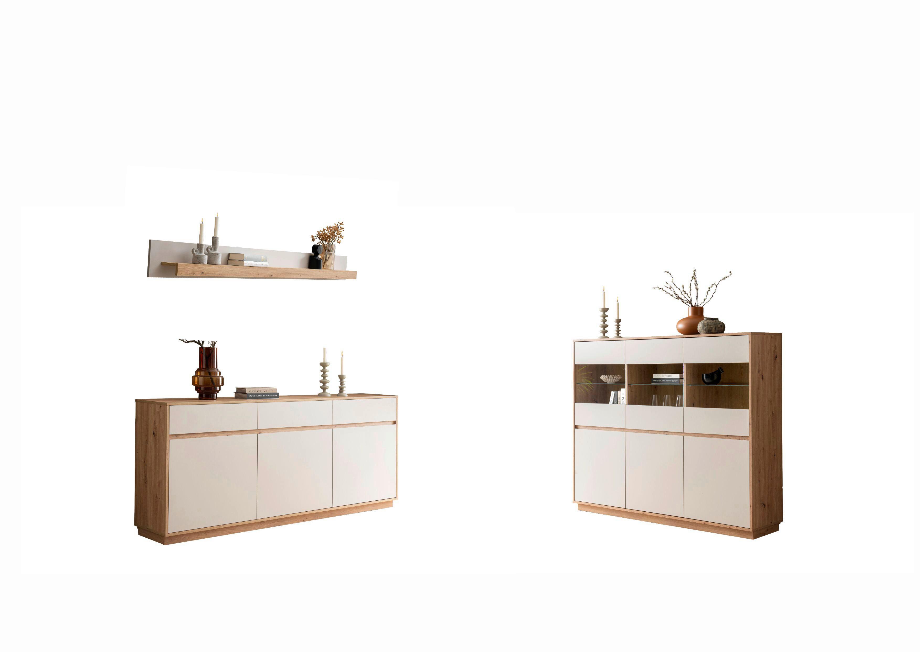 WOHNWAND SONORA - Kaschmir/Eiche Artisan, Design, Glas/Holzwerkstoff - MID.YOU