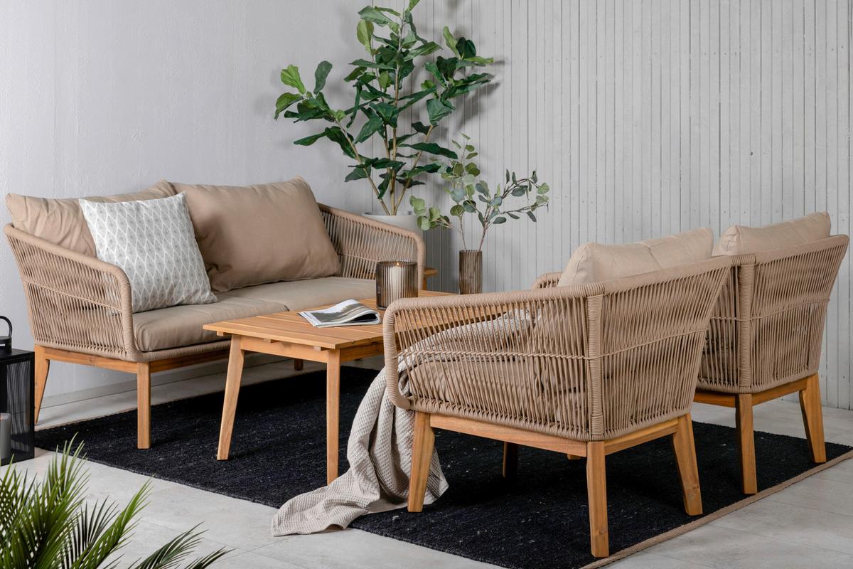 LOUNGEGARNITUR CHANIA - Beige/Akaziefarben, KONVENTIONELL, Holz/Textil (164/75null) - Gardenson
