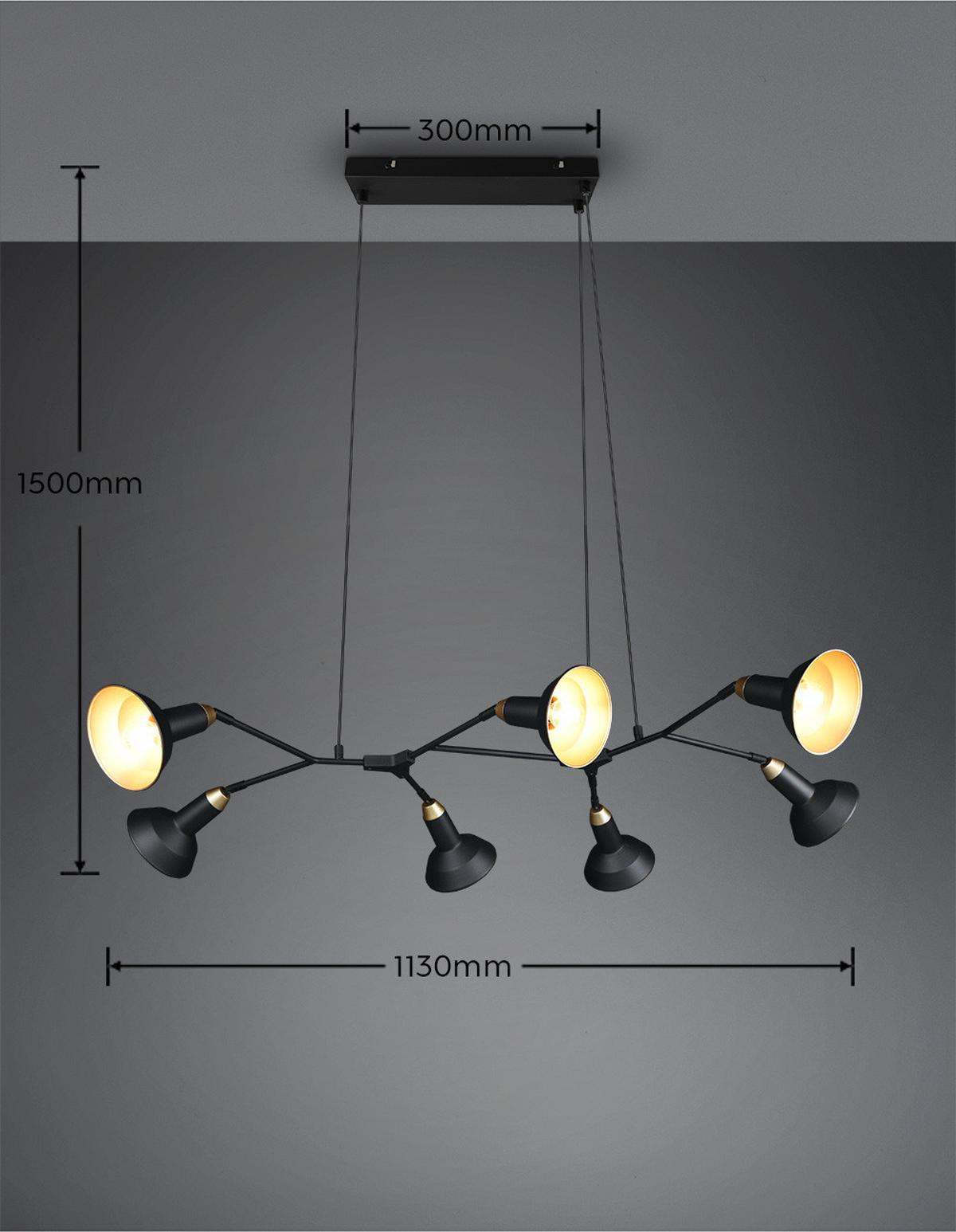 Hängeleuchte Roxie in Schwarz/Gold max. 10 Watt - Goldfarben/Schwarz, MODERN, Metall (113/69,5/150cm) - Trio Leuchten