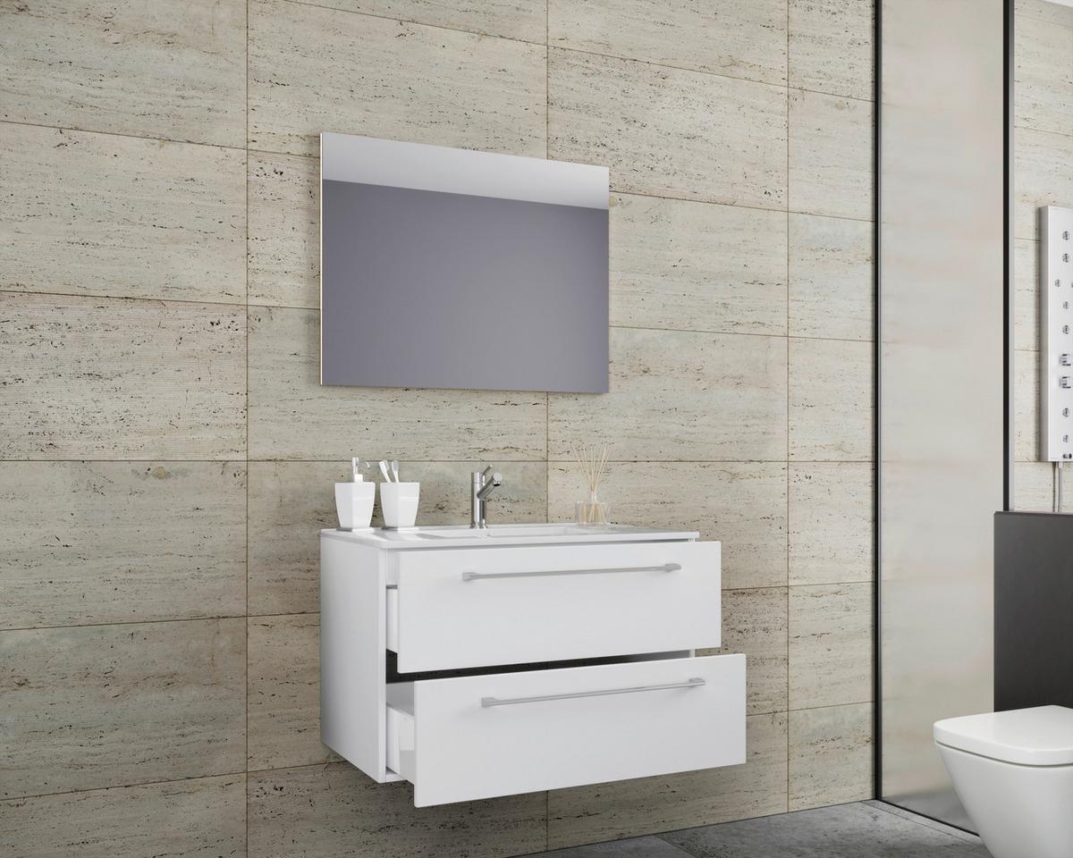 Kopalnica Badinos, Bela - bela/barve aluminija, Moderno, kovina/leseni material (80cm) - MID.YOU