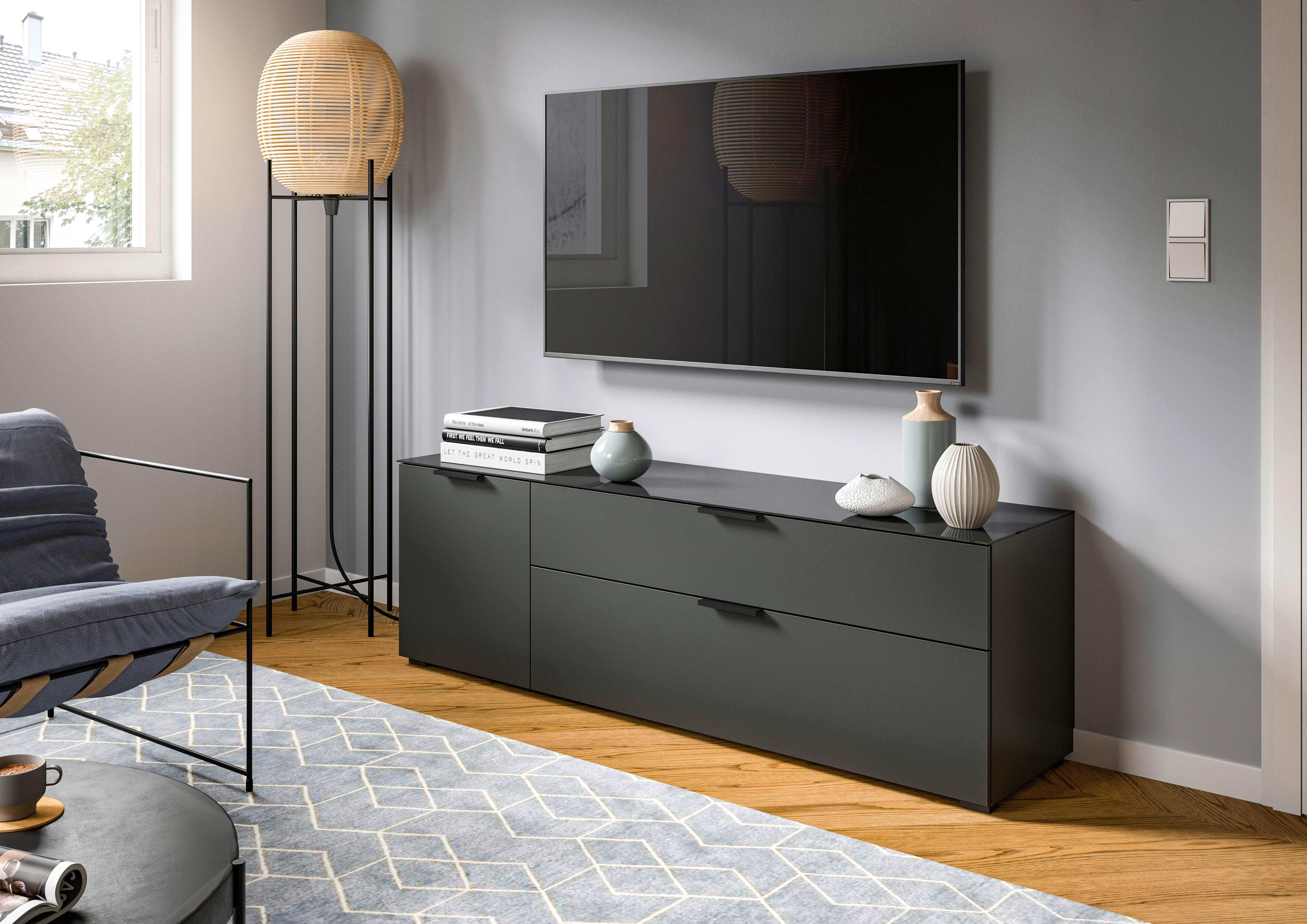 Lowboard Ray ca. 160x51 cm Anthrazit - Anthrazit, Design, Glas/Holzwerkstoff (160/51/40cm) - Livetastic