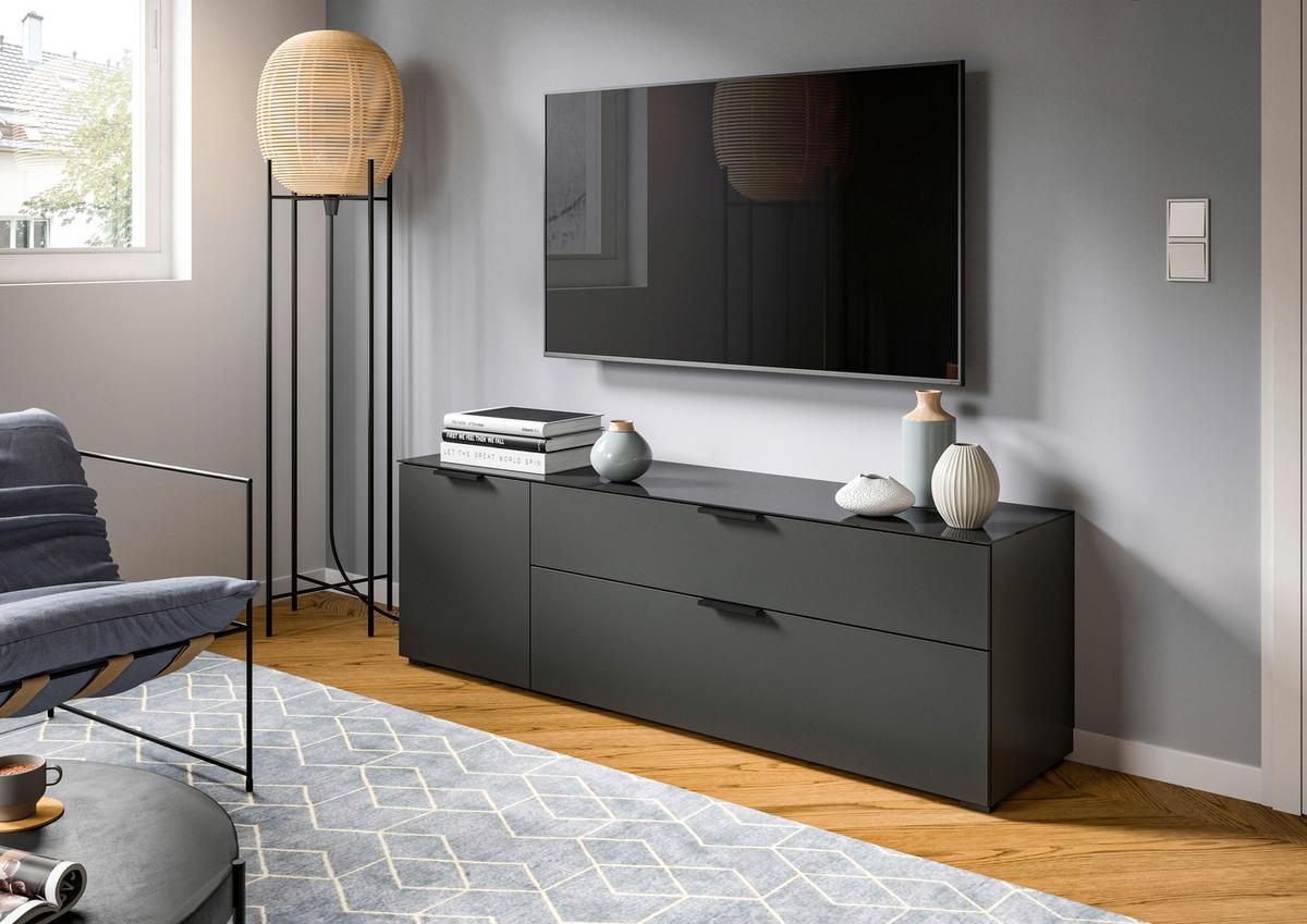 Lowboard Ray ca. 160x51 cm Anthrazit - Anthrazit, Design, Glas/Holzwerkstoff (160/51/40cm) - Livetastic