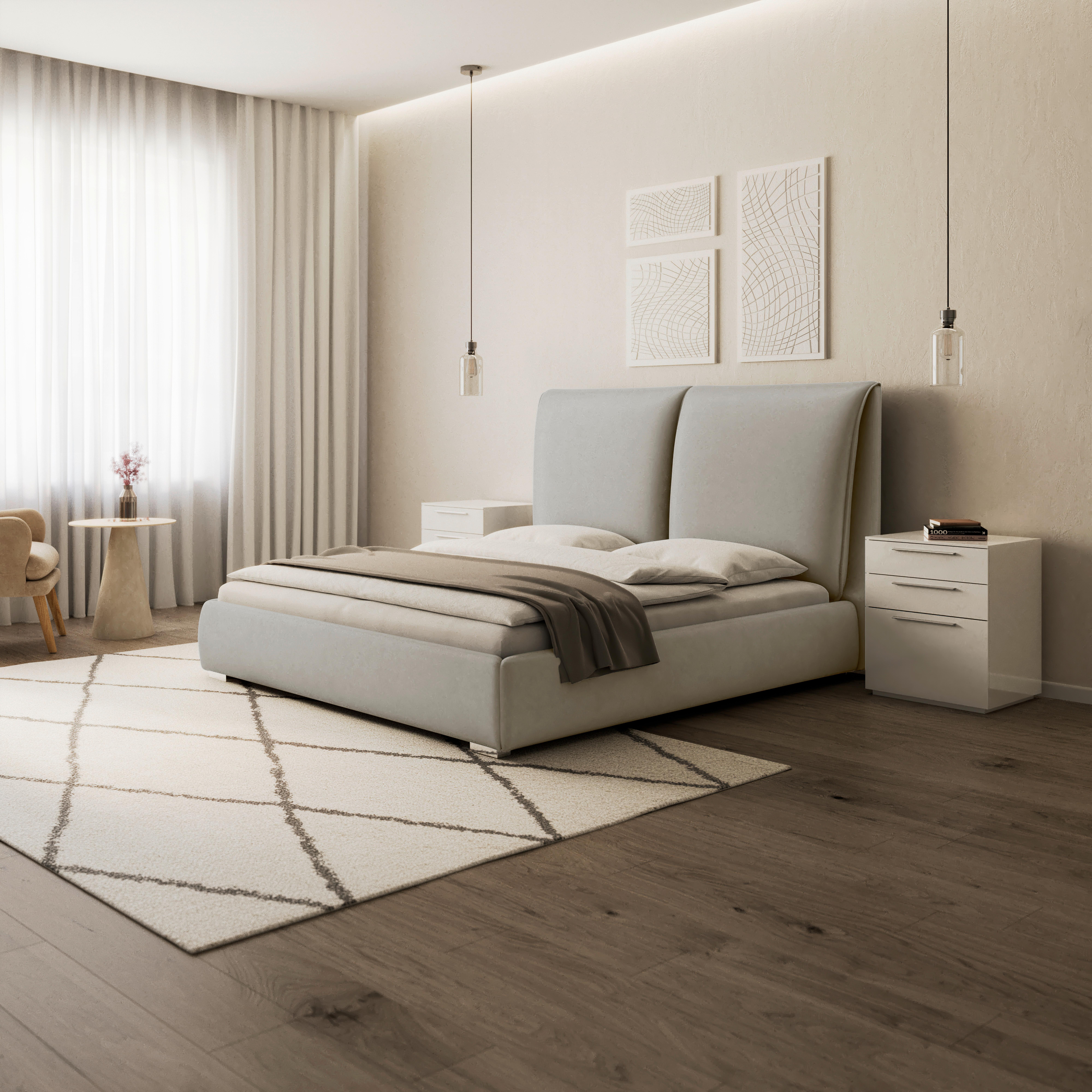 Polsterbett Sophie ca. 180x200 cm Hellgrau - Hellbraun/Silberfarben, MODERN, Holz/Textil (180/200cm) - Bessagi Home