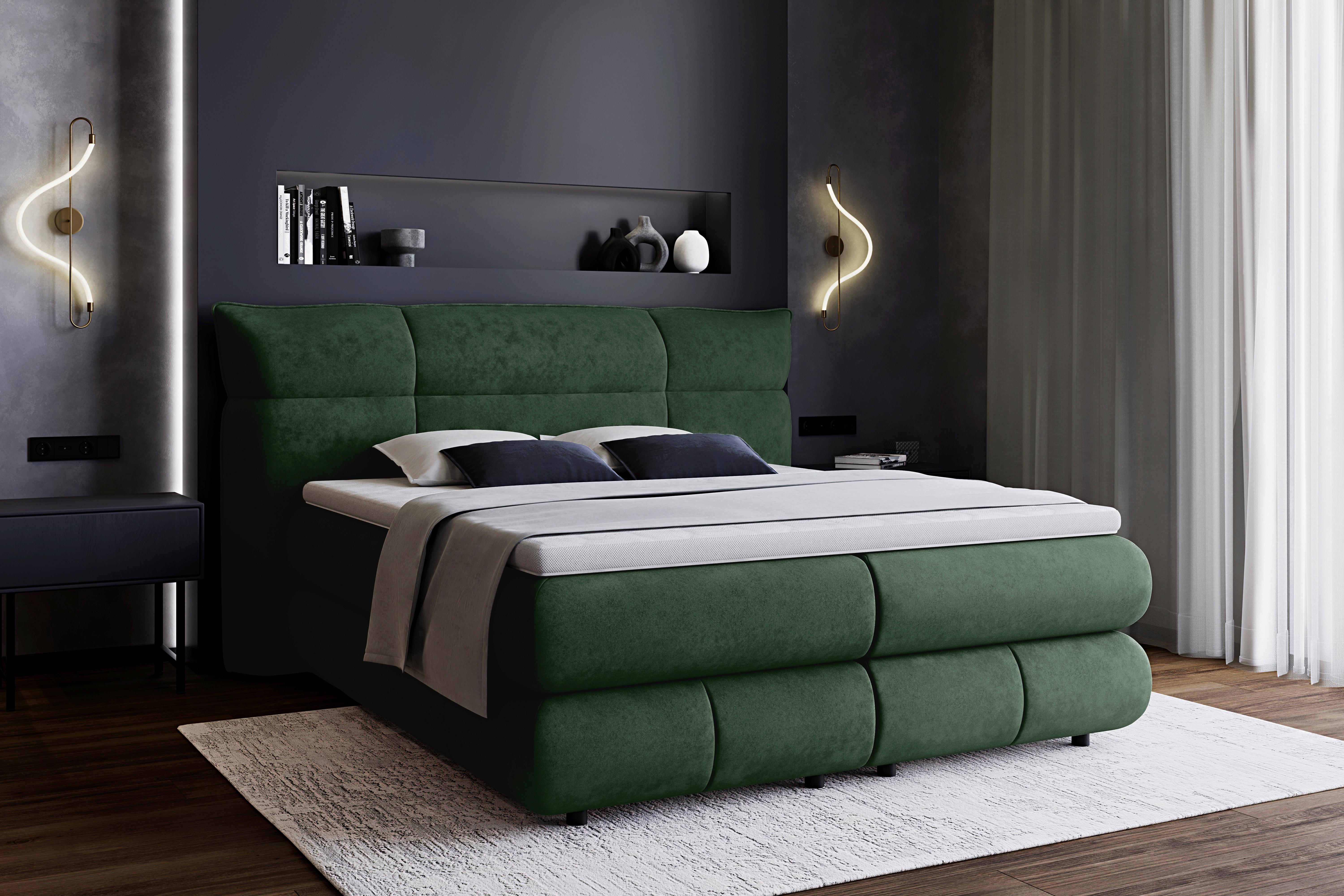 Boxspring Krevet Caramelo - tamno zelena/crna, Trend, tekstil/plastika (140/200cm) - Premium Living