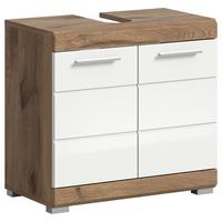 Waschbeckenunterschrank Wave ca. 60x56 cm Eiche/Weiß - Chromfarben/Weiß Hochglanz, MODERN, Holzwerkstoff/Kunststoff (60/56/34cm) - MID.YOU