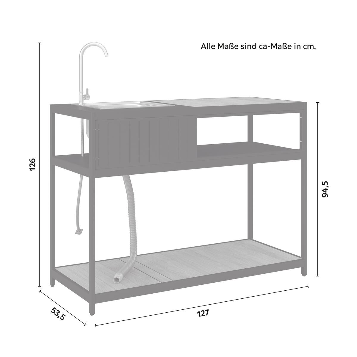 Outdoorküche Delia Schwarz /Naturfarben inkl. Abdeckung - Schwarz/Naturfarben, MODERN, Kunststoff/Metall (127/126/53,5cm) - Bessagi Garden