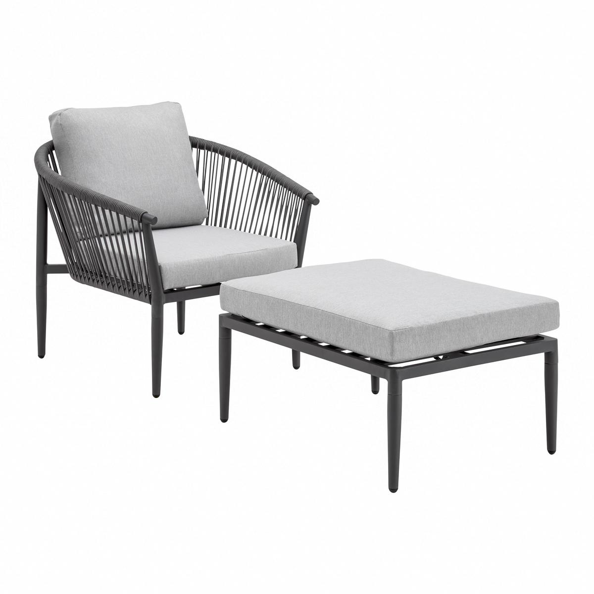 Kerti Karosszék Lábtartóval Norah - szürke, Modern, textil/fém (80/75/142cm) - Bessagi Garden