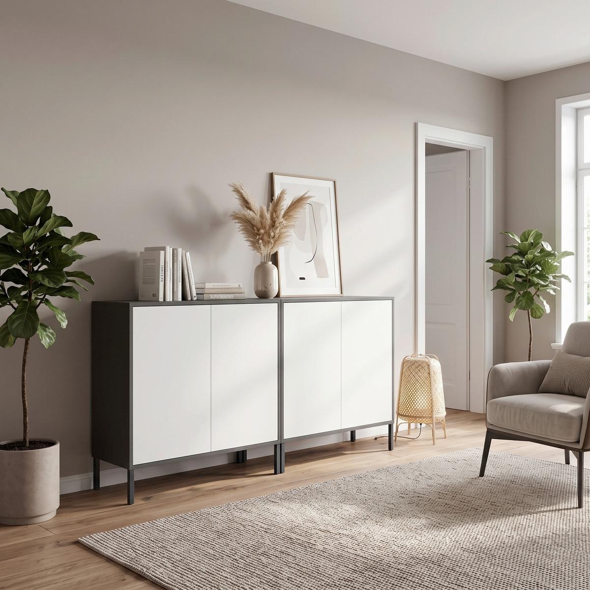 Sideboard Mailand Set 2 Anthrazit/Weiß - Anthrazit/Weiß, MODERN, Holzwerkstoff/Metall (158/86/33cm) - MID.YOU