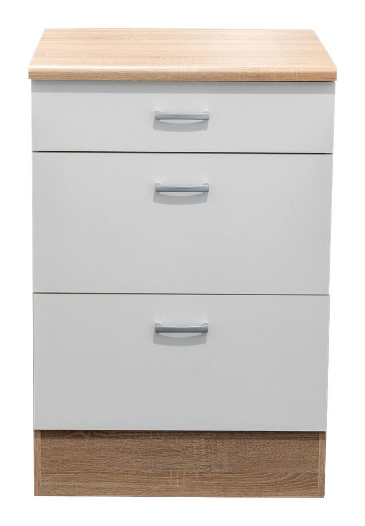 Kuhinjska Spodnja Omarica Andy, Bela, Barva Hrasta - srebrne barve/barve hrasta, Basics, umetna masa/leseni material (60/90/60cm) - Modern Living