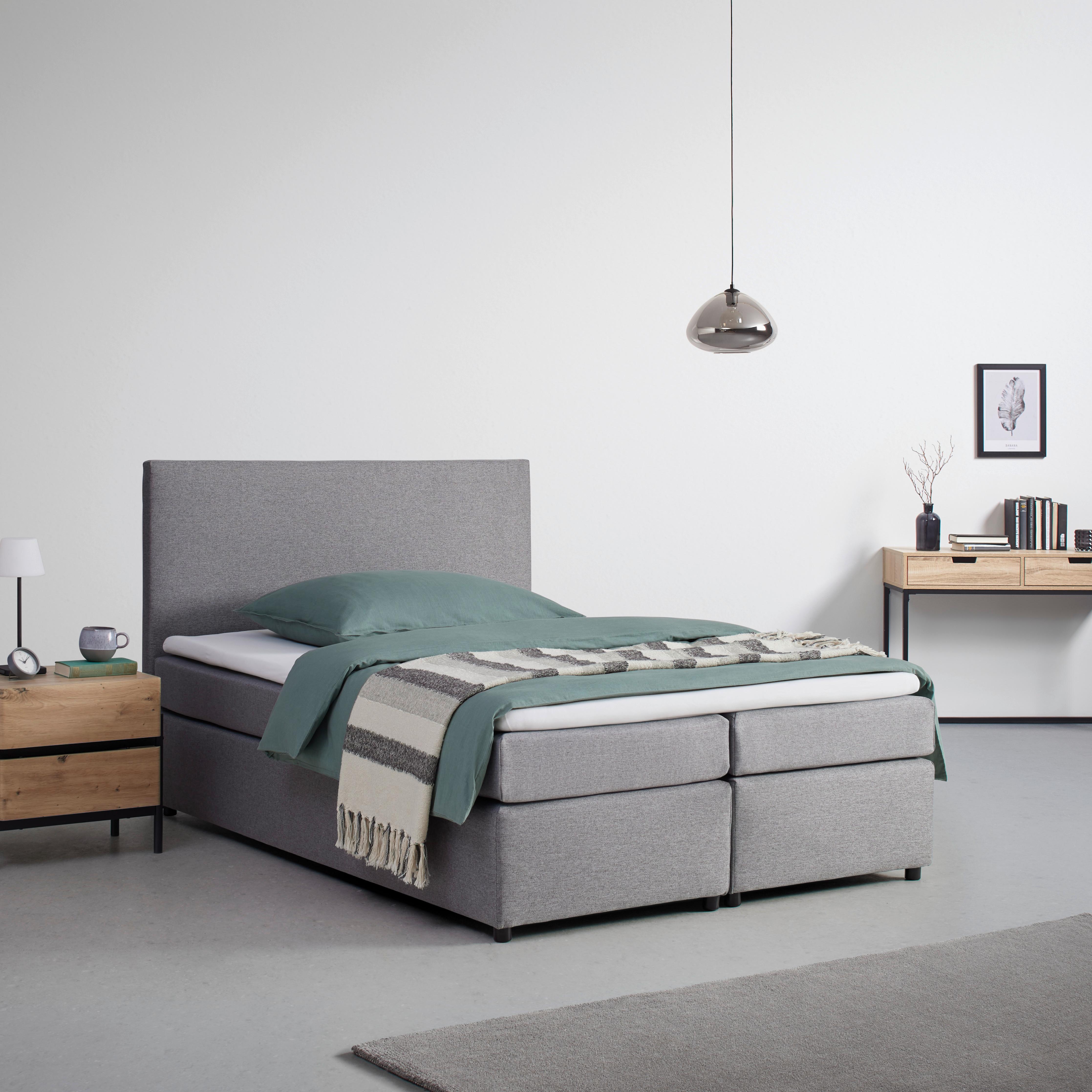 Boxbett Melina ca. 140x200 cm Grau mit Topper - Schwarz/Grau, MODERN, Holz/Kunststoff (140/200cm) - Bessagi Home