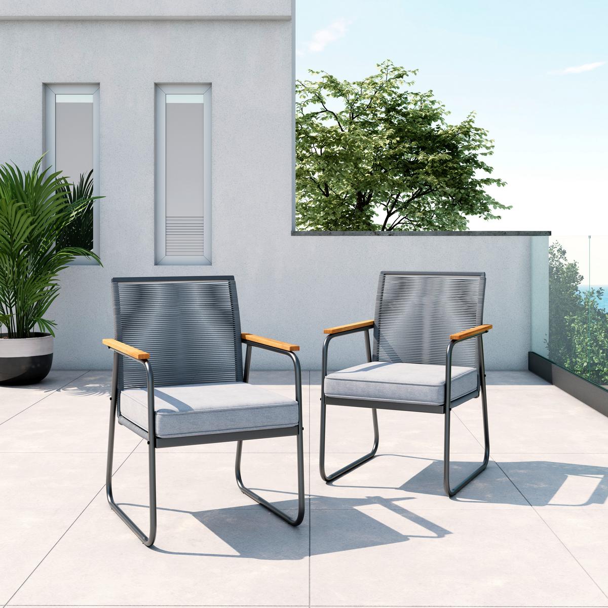 Kerti Karosszék Szett Párnával Momo 2db/szett - világosszürke/natúr színű, Modern, műanyag/textil (57/82/64cm) - Bessagi Garden