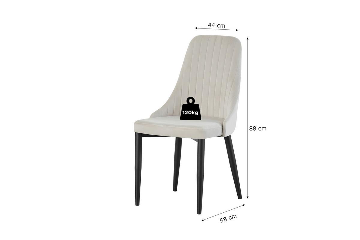 STUHL-SET CLAUDIA - Creme/Schwarz, Modern, Textil/Metall (44/88/58cm) - MID.YOU