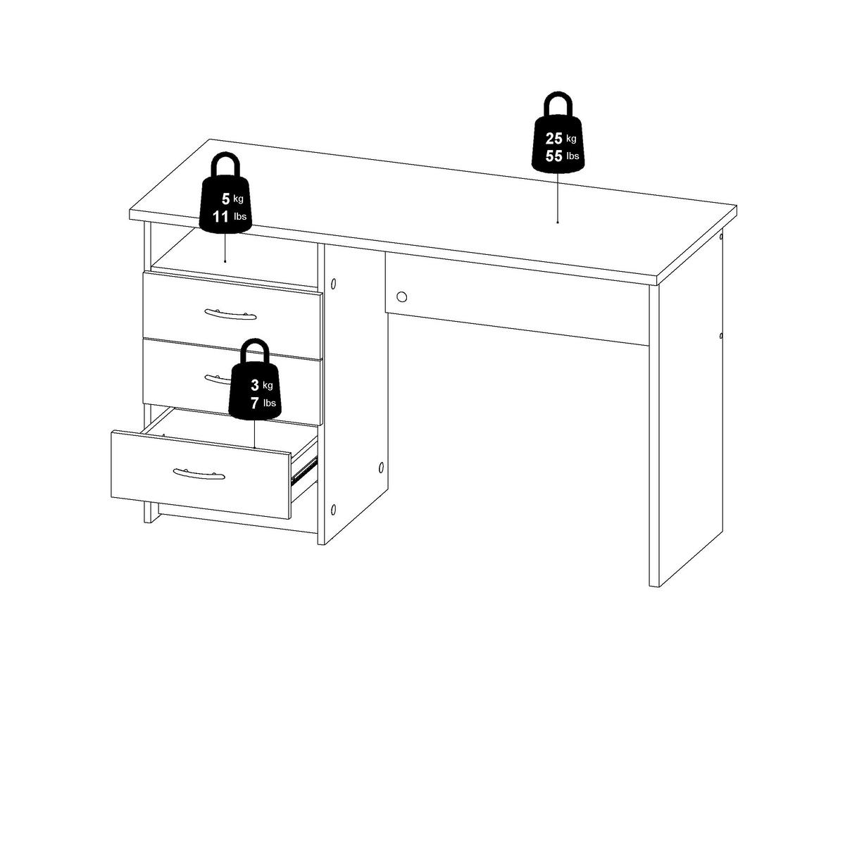 BIURKO FUNCTION PLUS - kolor dębowy/kolor srebrny, Modern, materiał drewnopochodny/tworzywo sztuczne (120,1/48,1/72,6cm) - MID.YOU