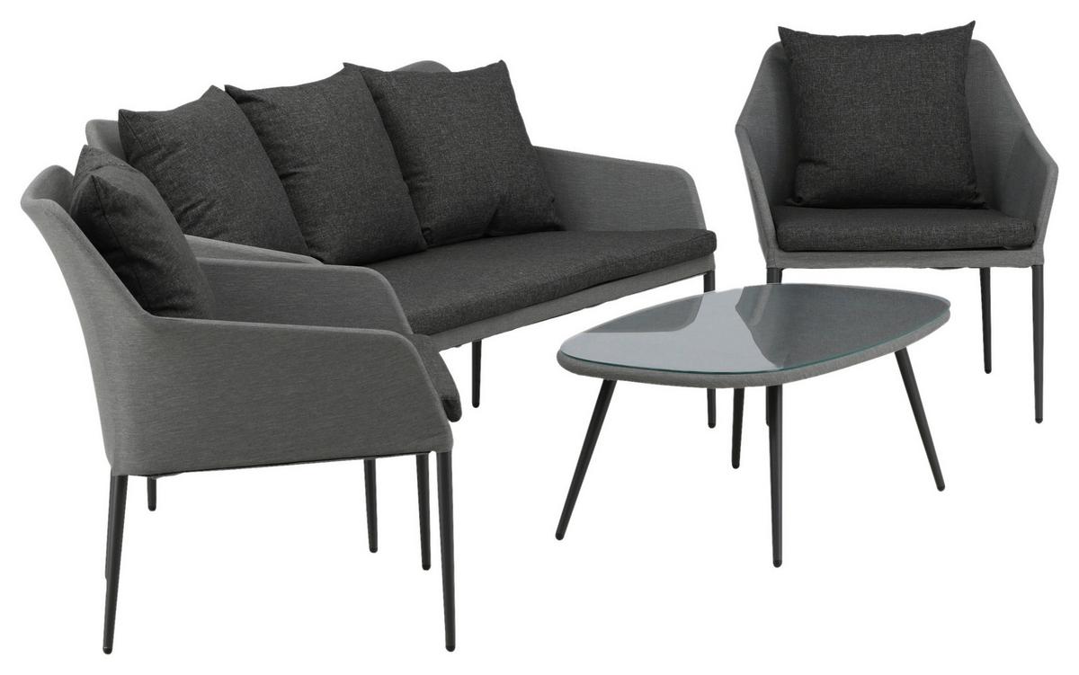 Loungegarnitur Spoga 4-tlg. Grau/Schwarz - Schwarz/Grau, KONVENTIONELL, Textil/Metall - Gardenson