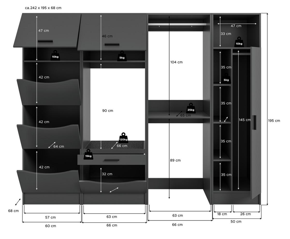 Hauswirtschaftsraum Free Anthrazit - Anthrazit, Basics, Holzwerkstoff (242/195/68cm) - MID.YOU