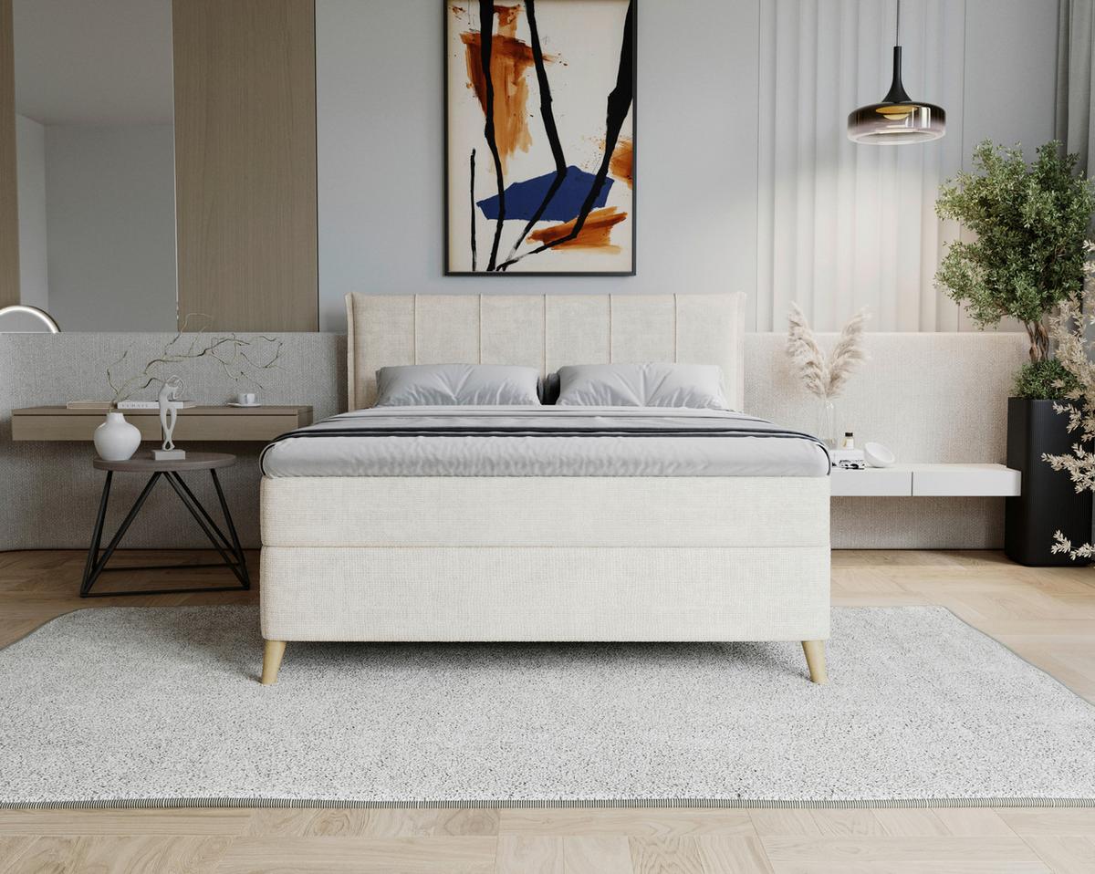 Boxbett Veloria Beige ca. 140x200cm - Beige/Schwarz, KONVENTIONELL, Textil/Metall (140/200cm) - Based