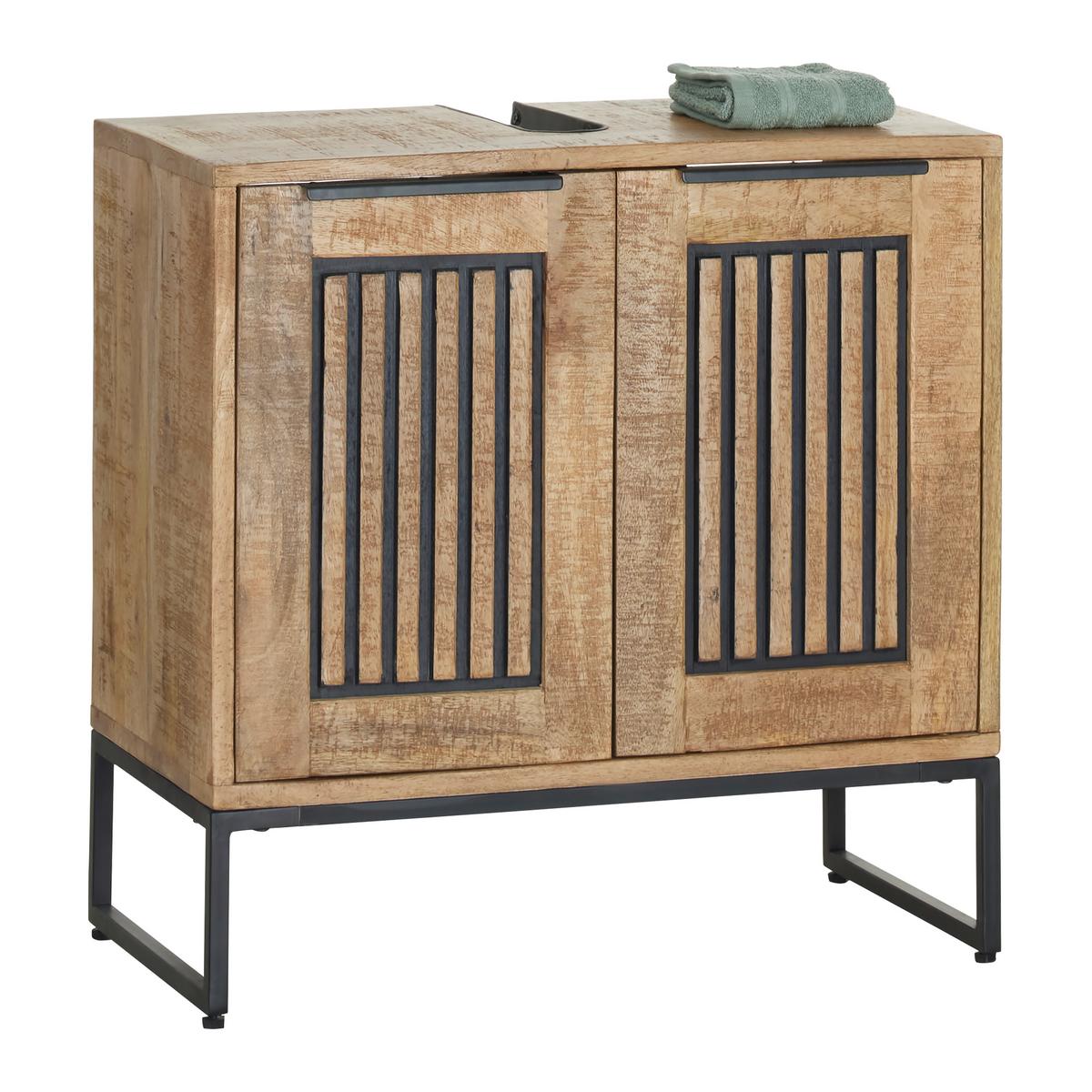 Waschbeckenunterschrank Everest Naturfarben/Schwarz - Schwarz/Naturfarben, Natur, Holz/Metall (60/60/32cm) - Mömax