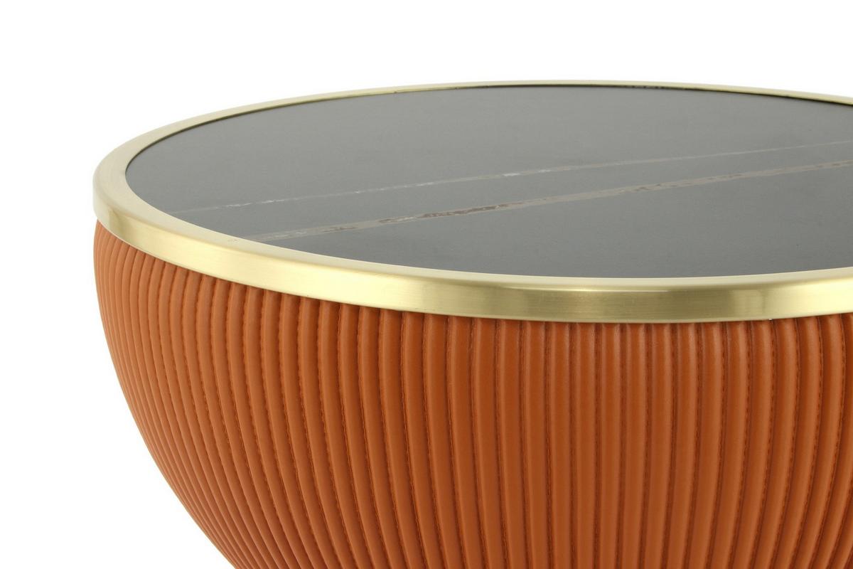 BEISTELLTISCH JOKAI 225 COGNAC - Cognac/Goldfarben, Design, Textil/Stein (47/51cm) - Kayoom