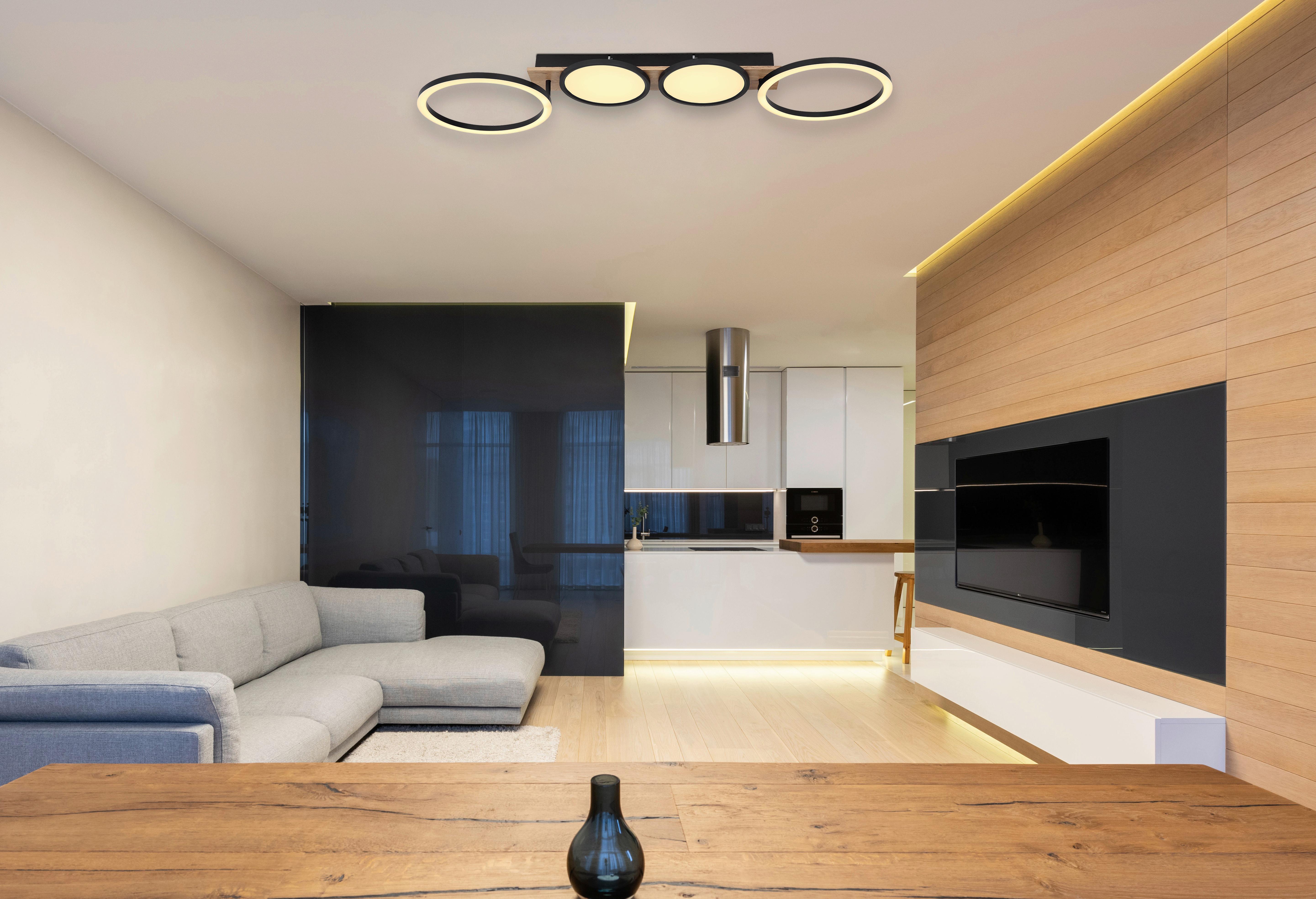 LED-Deckenleuchte Bossy max. 38 Watt - Dunkelbraun/Opal, Design, Holzwerkstoff/Kunststoff (108,5/30/11cm) - Globo