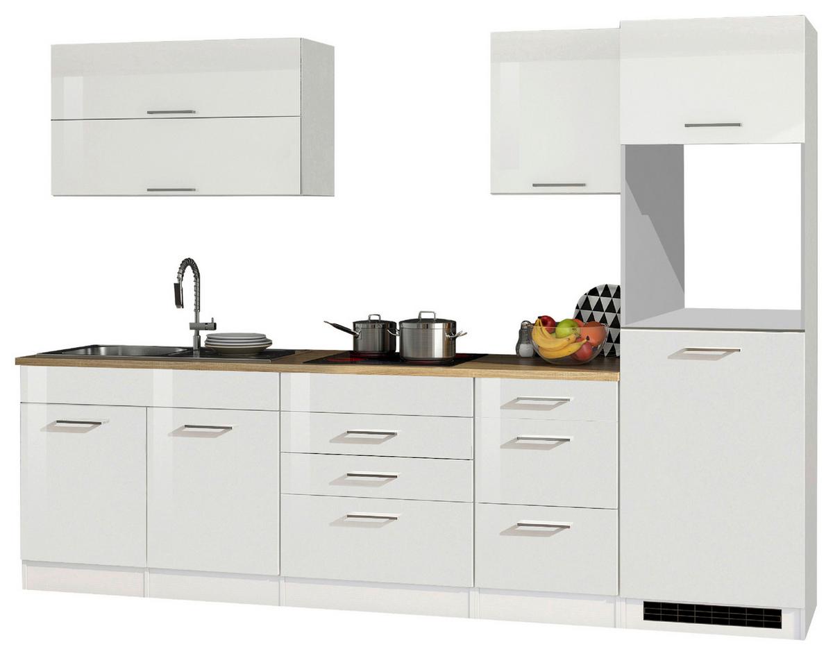 Küchenleerblock Mailand o. Geräte Weiß Hochglanz - Weiß Hochglanz/Silberfarben, MODERN, Holzwerkstoff/Metall (290cm) - Held