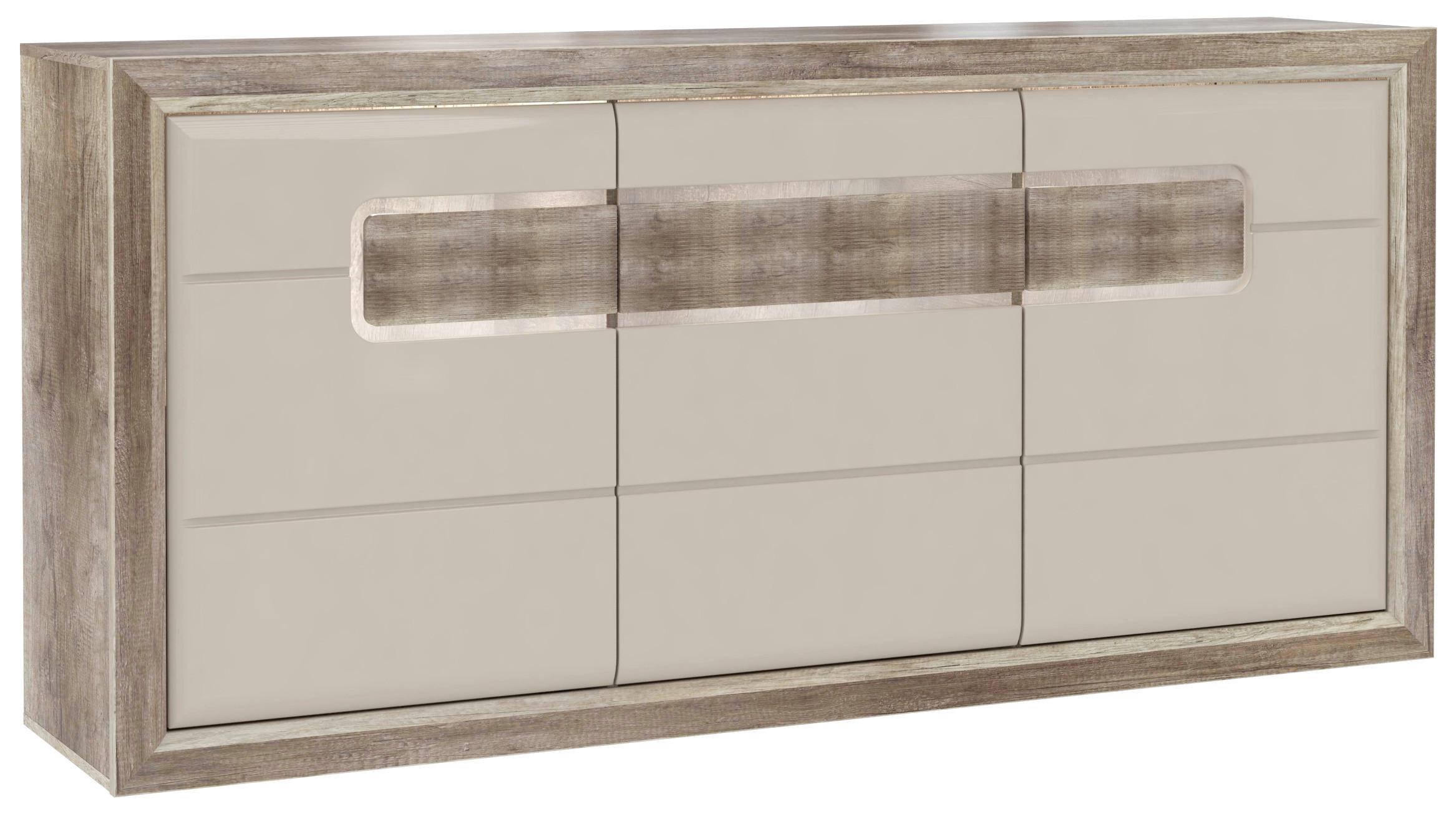 Bufet Tiziano - bej/culoare lemn stejar, Modern, plastic/sticlă (193,6/91,4/43,5cm) - Modern Living