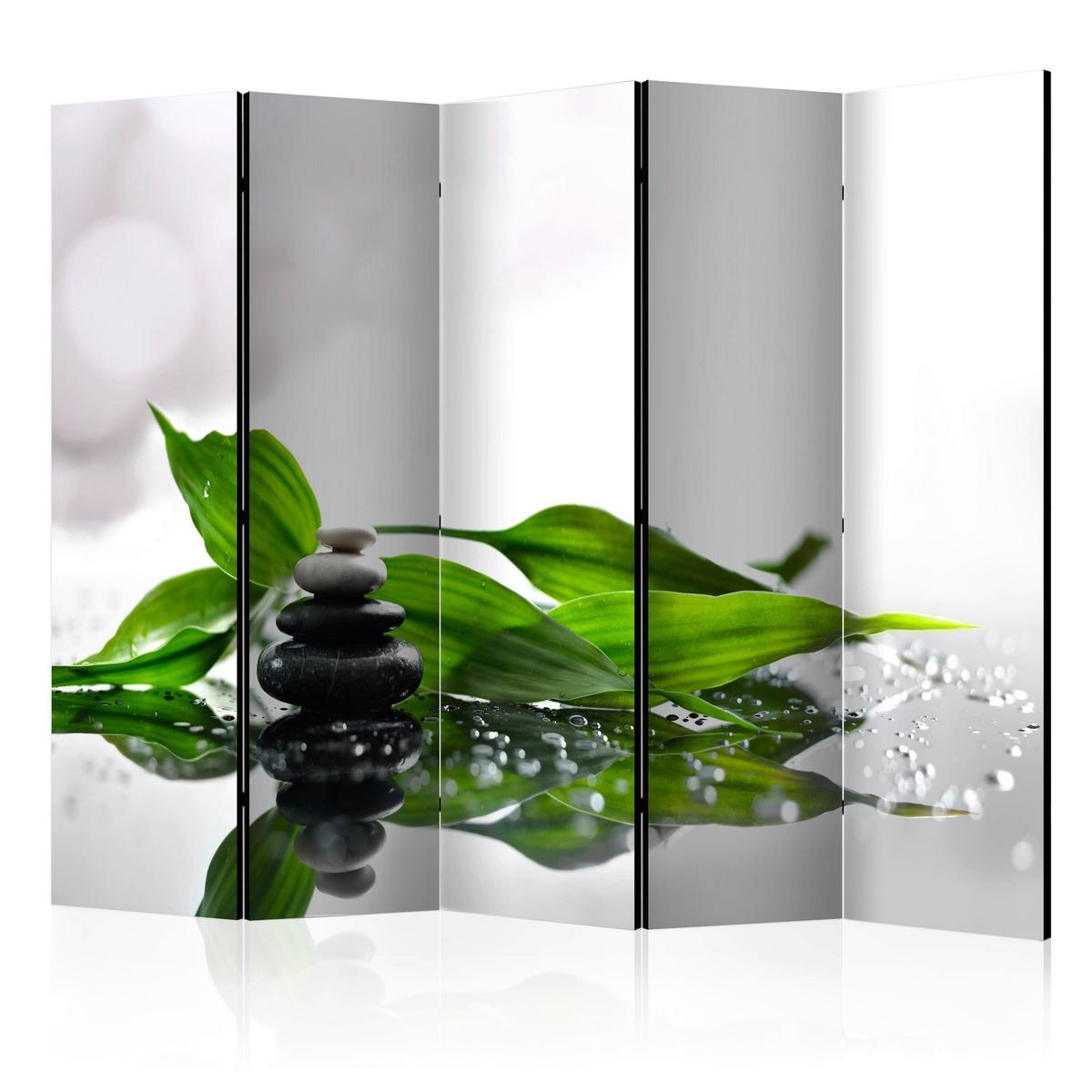 Paravan Zen I, 5-Delni, Enostranski - siva/zelena, Basics, tekstil/les (225/172/3cm) - artgeist