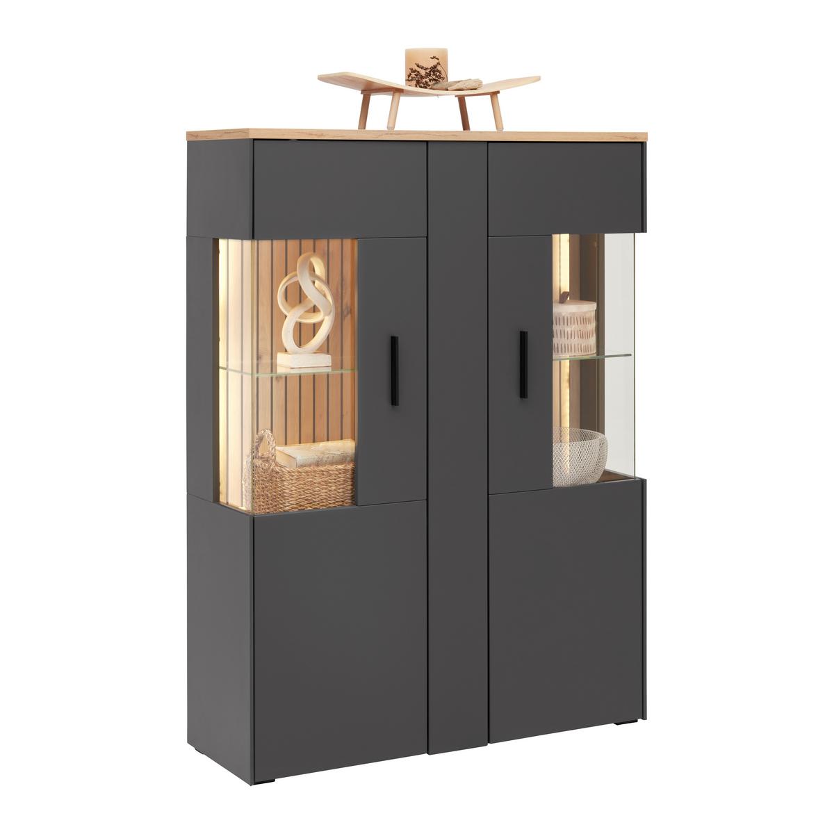 Highboard Alara Eiche/Anthrazit - Schwarz, MODERN, Glas/Holzwerkstoff (102/138/35cm) - Mömax