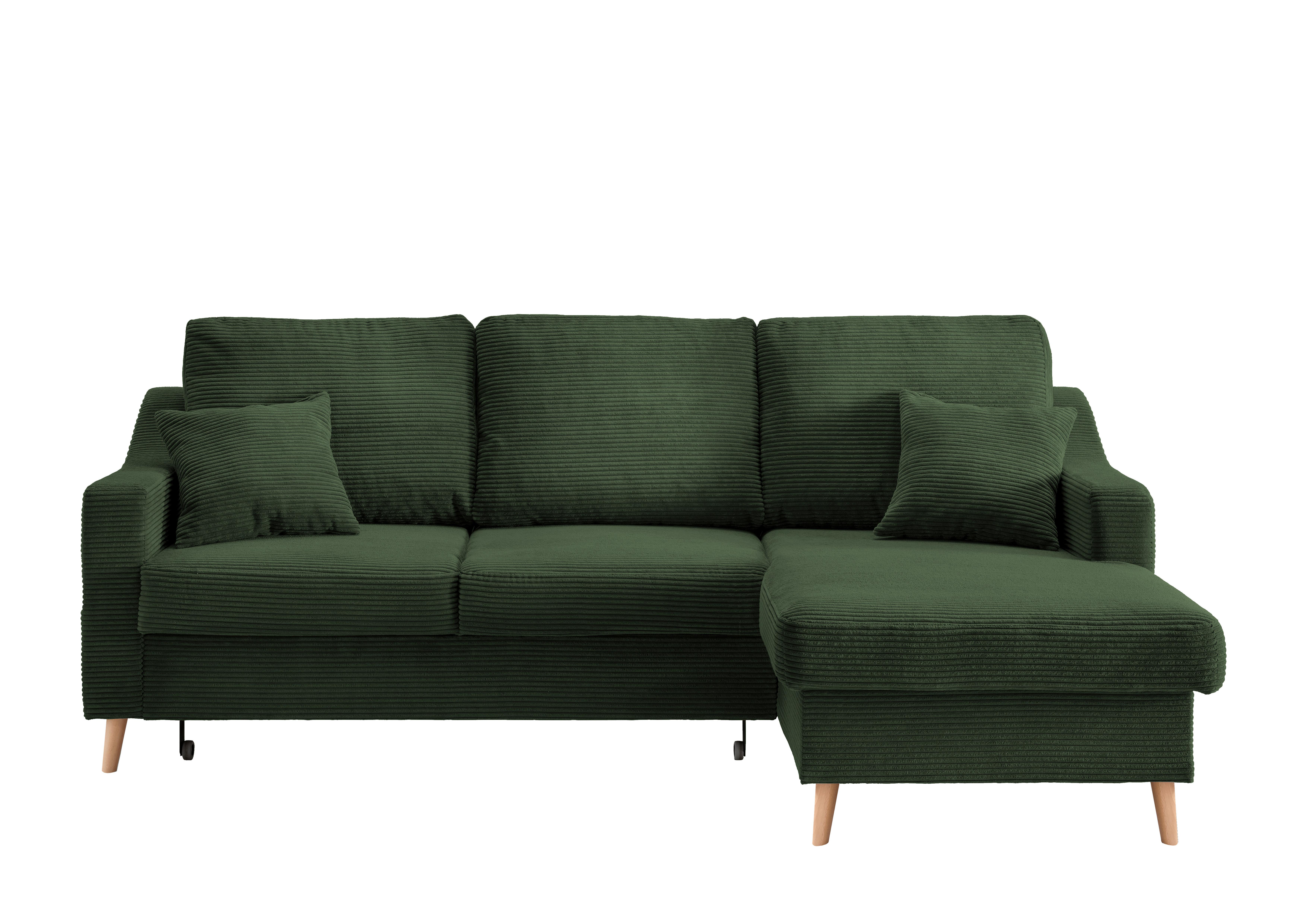 Ecksofa Valentina Cord ca. 228x150 cm Dunkelgrün - Dunkelgrün/Naturfarben, Design, Holz/Textil (228/150cm) - P & B