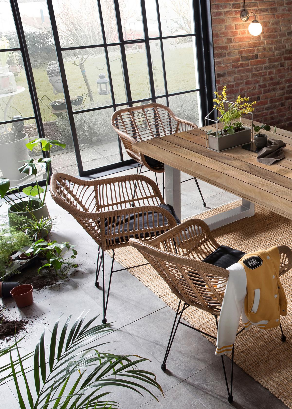 Gartensessel-Set 2-er-Set Naturfarben/Schwarz - Schwarz/Naturfarben, Design, Kunststoff/Metall (58/80/59cm) - Gardenson