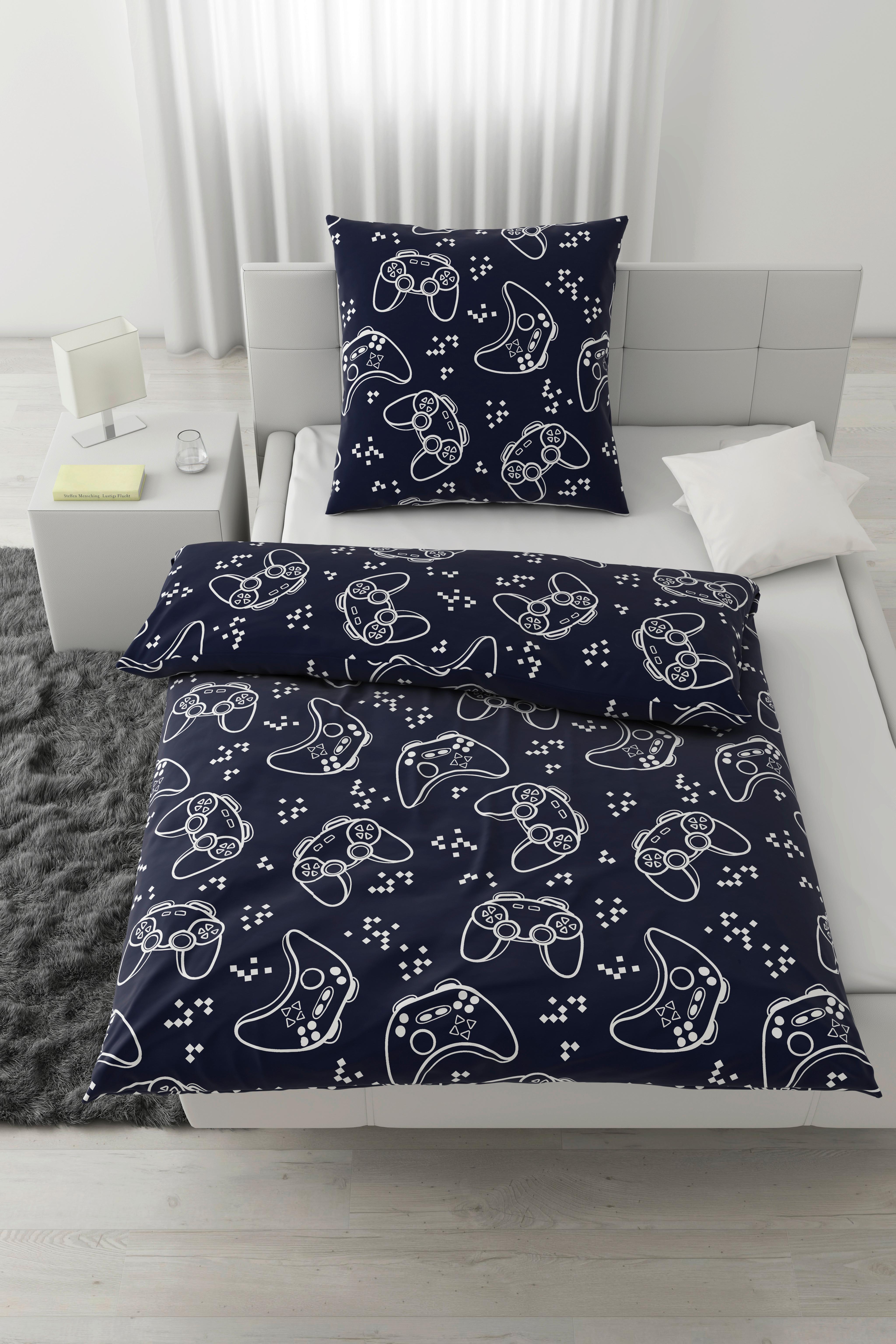 Jugendbettwäsche Gaming Blau/Weiß ca. 135x200cm - Blau, Textil (135/200cm) - Modern Living