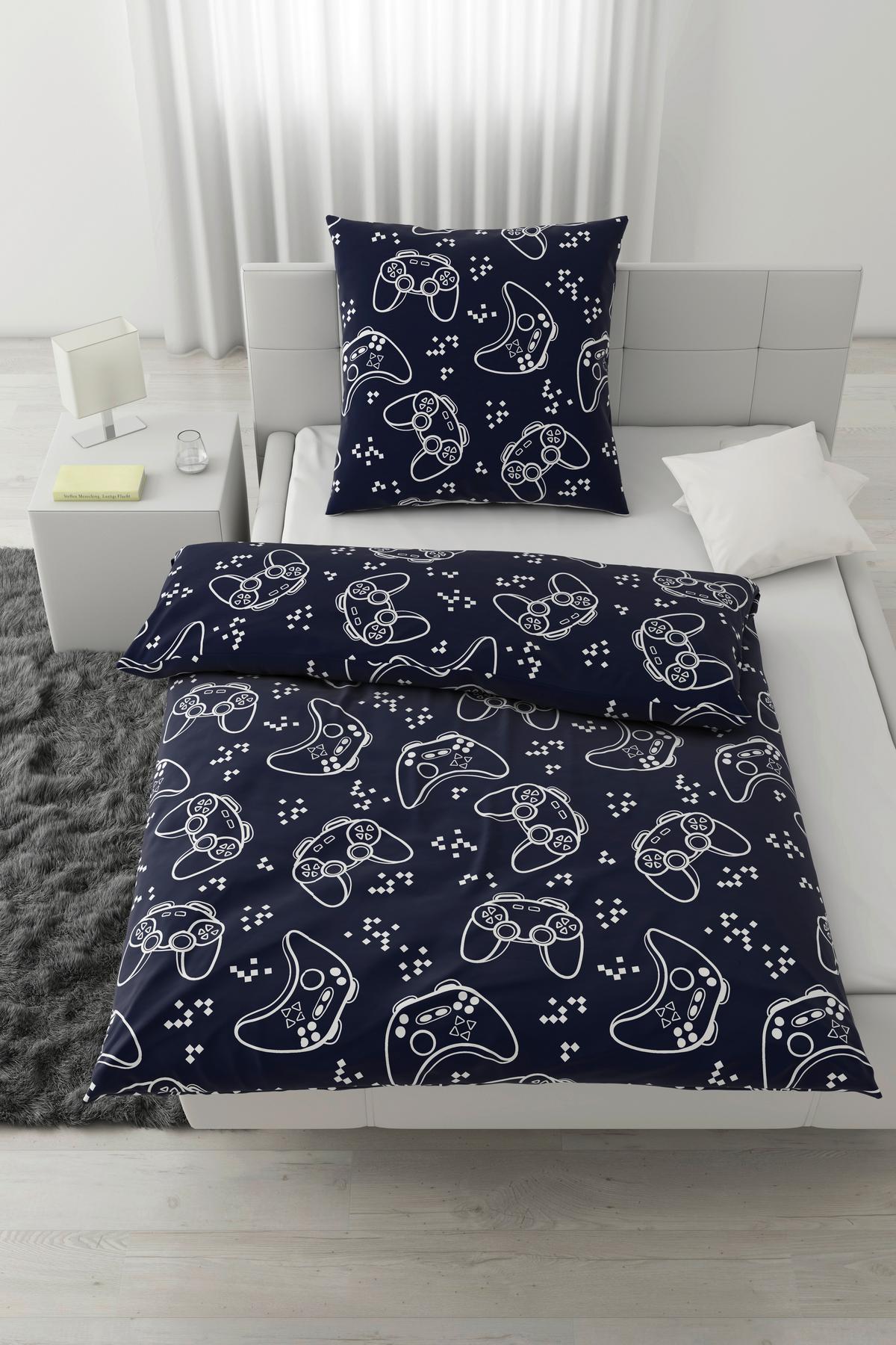 Jugendbettwäsche Gaming Blau/Weiß ca. 135x200cm - Blau, Textil (135/200cm) - Modern Living