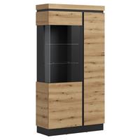 Vitrină CORTE - culoare lemn stejar/gri, Trend, sticlă/material pe bază de lemn (103,6/200,5/40cm) - Modern Living