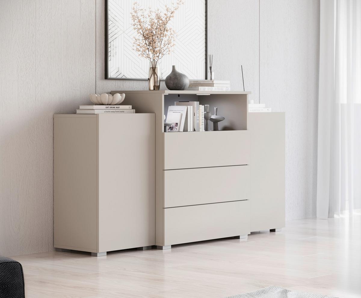 Široka Komoda Urban, Kašmir, Bež, Osvetlitev - kašmir/siva, Trendi, umetna masa/leseni material (150/81/37cm) - P & B