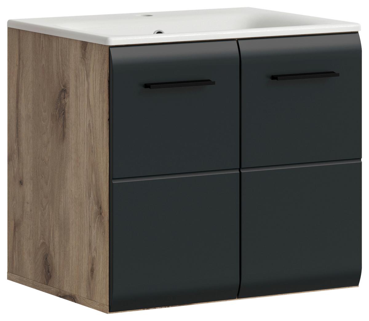 WASCHTISCHKOMBI ICE - Eiche dunkel/Weiss, Basics, Keramik/Holzwerkstoff (60cm) - MID.YOU