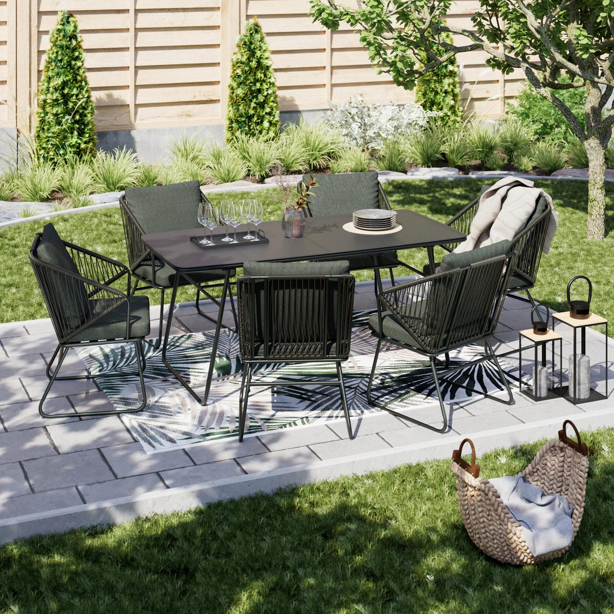 KOMPLET OGRODOWY ZE STOŁEM NOAH - ciemnoszary/czarny, Design, tworzywo sztuczne/metal - Ambia Garden