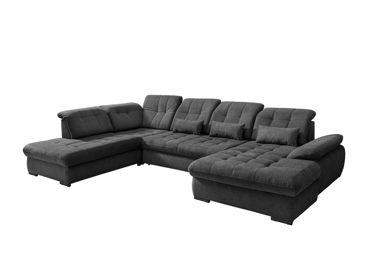 Wohnlandschaft Rigatti Anthrazit Chenille Bettkasten - Anthrazit/Schwarz, MODERN, Textil/Metall (252/387/184cm) - Livetastic