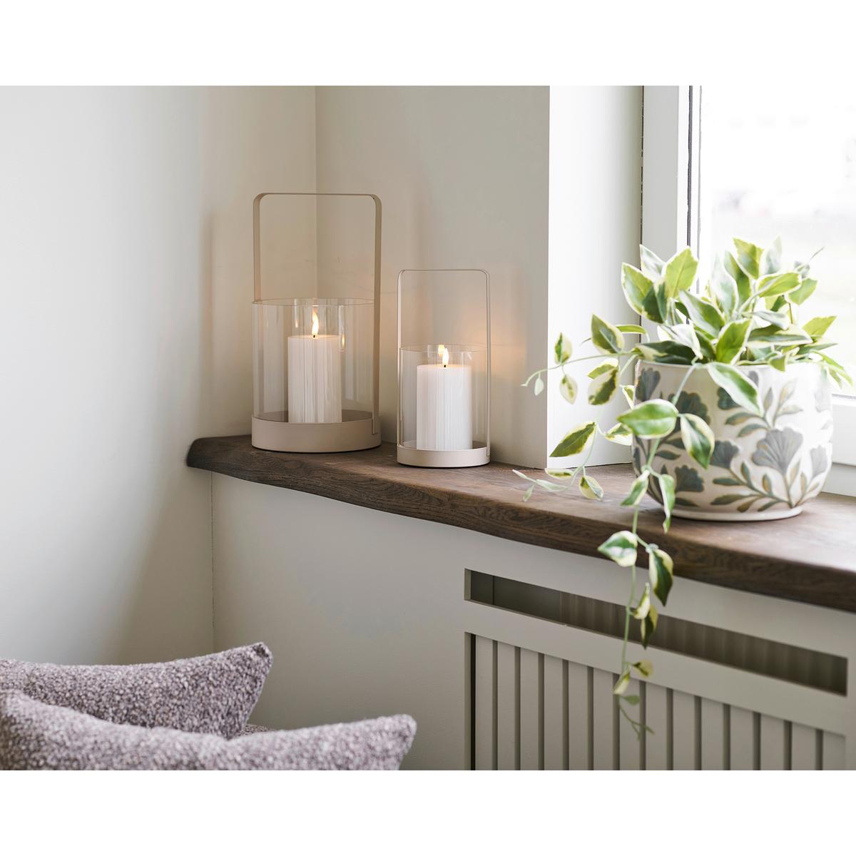 Windlichtset Hurricane Candle Holder Beige, 2er Set - Beige, Basics, Glas/Metall