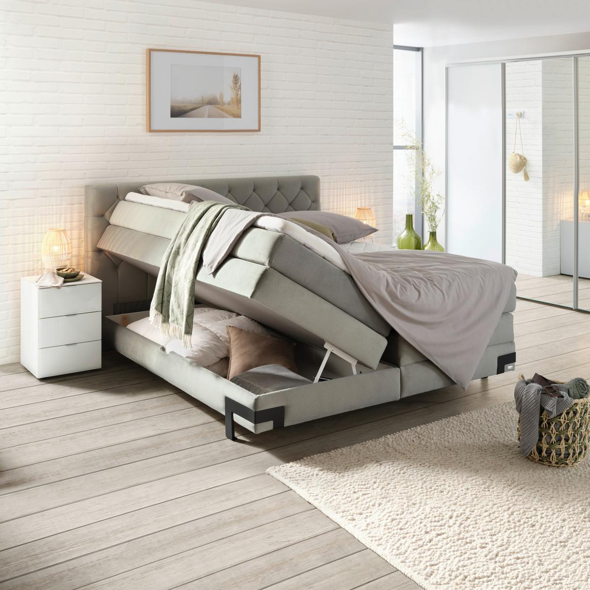 Boxspringbett Palio in Hellgrau ca. 160x200cm - Hellgrau/Schwarz, Konventionell, Textil/Metall (160/200cm) - Premium Living