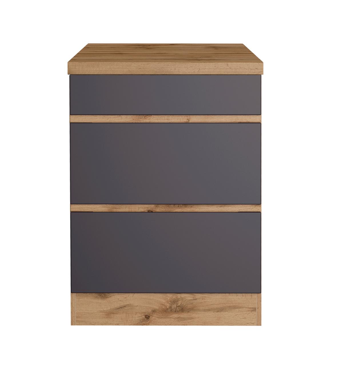Küchenunterschrank Turin ca. 60x86 cm cm Grau/Eiche - Eiche Wotan/Grau, Design, Holzwerkstoff (60/86/60cm) - Held