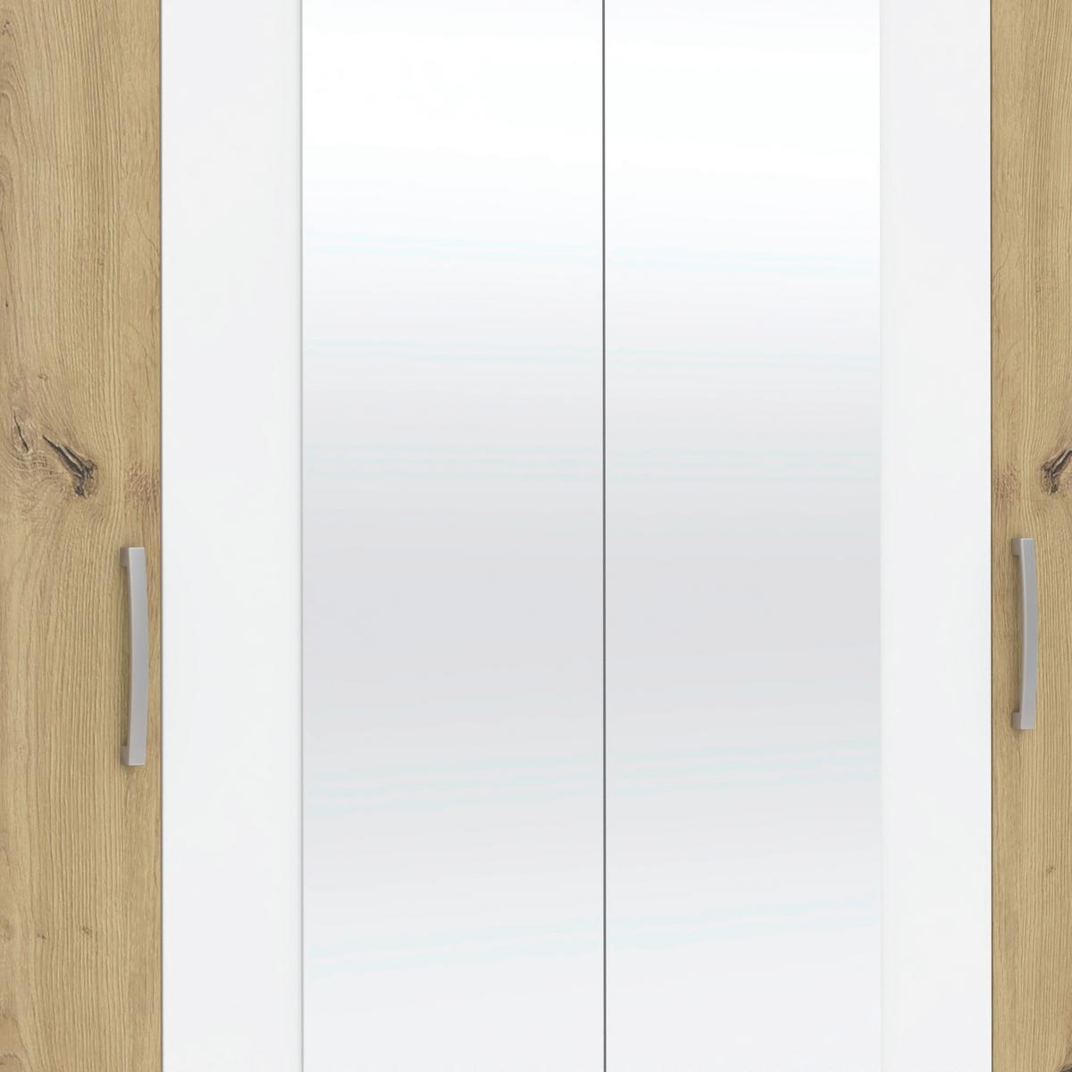 Drehtürenschrank Jan Weiß/Eiche Artisan - Chromfarben/Weiß, KONVENTIONELL, Glas/Holzwerkstoff (180/210/52cm) - Mömax