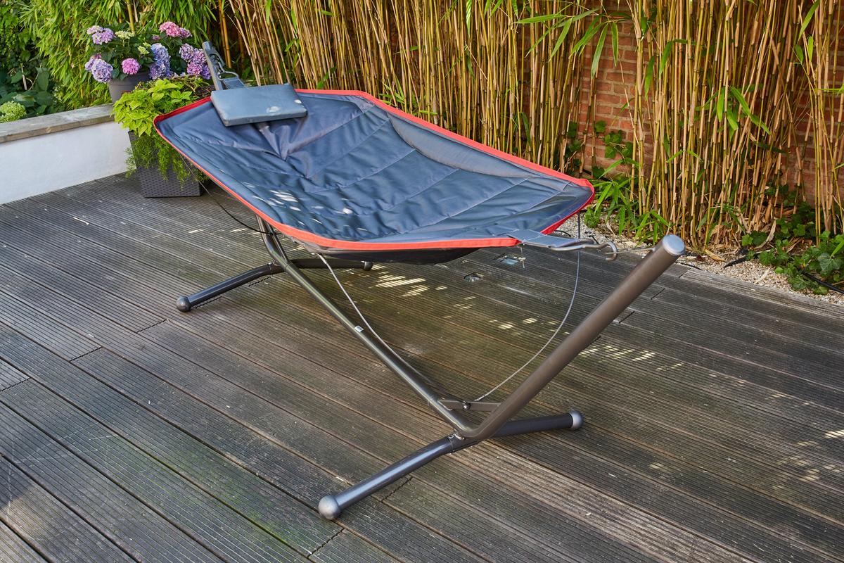 Hängematte Bahia ca. 105x305 cm Grau/Rot - Dunkelgrau/Rot, KONVENTIONELL, Textil/Metall (105/104/305cm) - Siena Garden