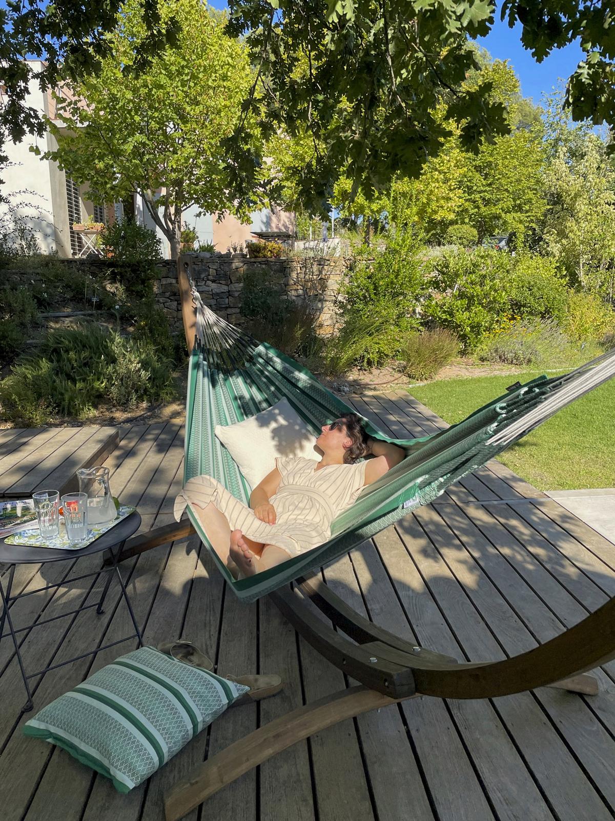 Hängematte Classic Double Hammock Weiß/Grün - Waldgrün/Dunkelgrün, KONVENTIONELL, Textil (160/350cm) - La Siesta