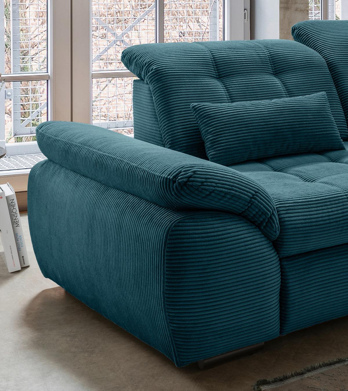 Ecksofa mit Bettkasten Rigatti ca. 314x184 cm Petrol - Petrol/Schwarz, MODERN, Textil/Metall (314/184cm) - Livetastic