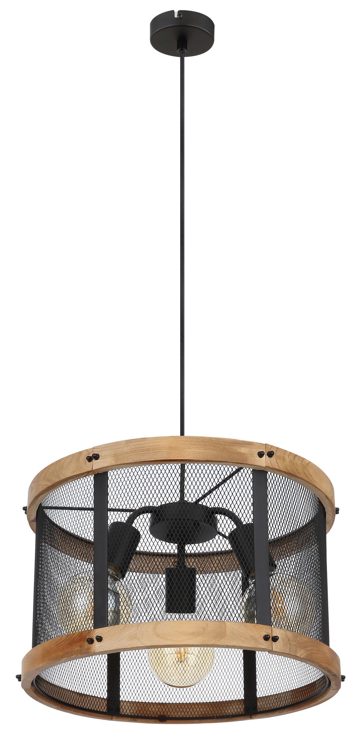 Hängeleuchte 15661H1 in Dunkelbraun max. 40 Watt - Dunkelbraun/Schwarz, Natur, Holz/Metall (40/120cm) - Globo