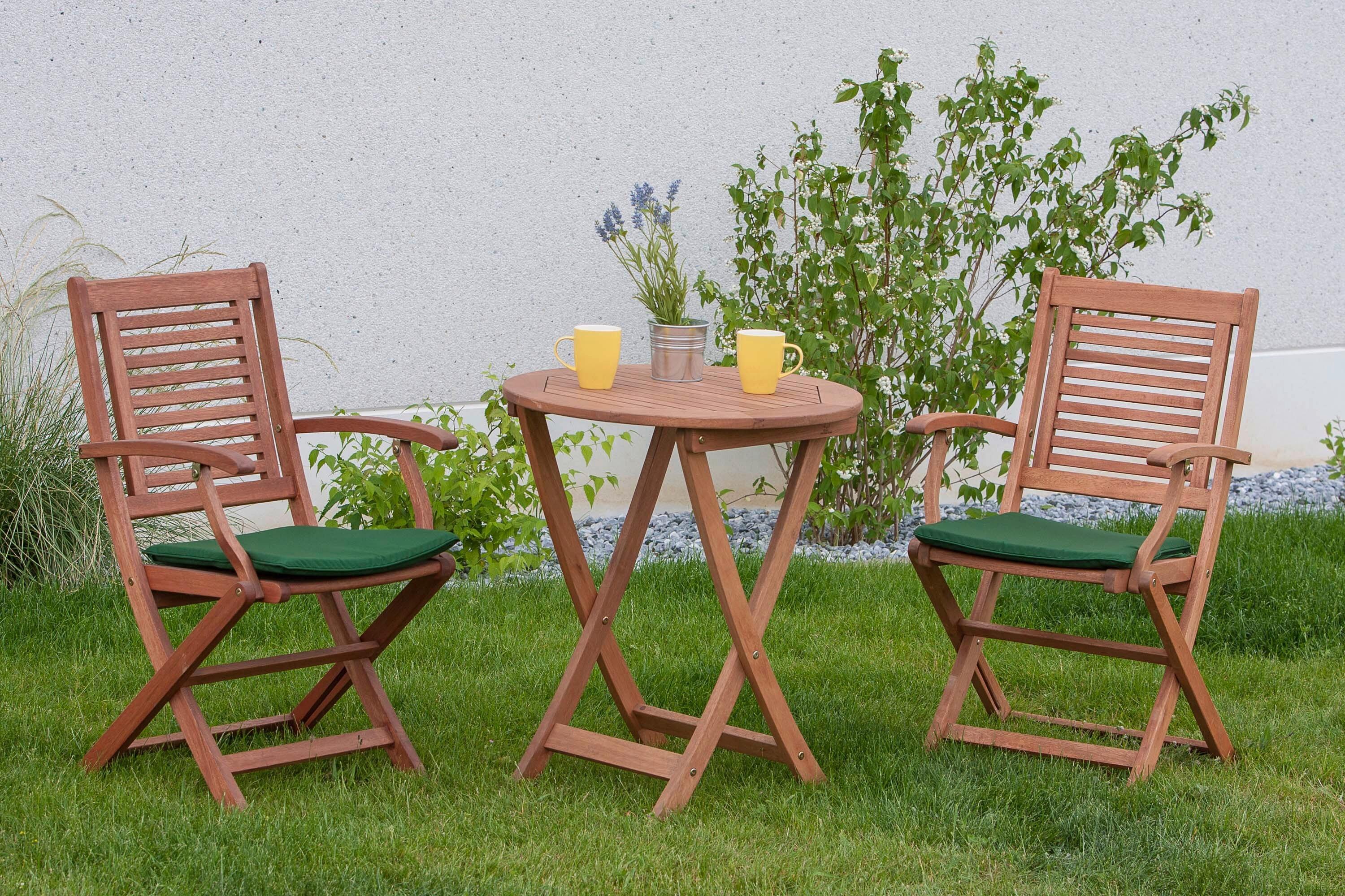 Gartentischgruppe Cordoba Holz/Grün - Eukalyptusholzfarben/Grün, KONVENTIONELL, Holz/Textil - Gardenson