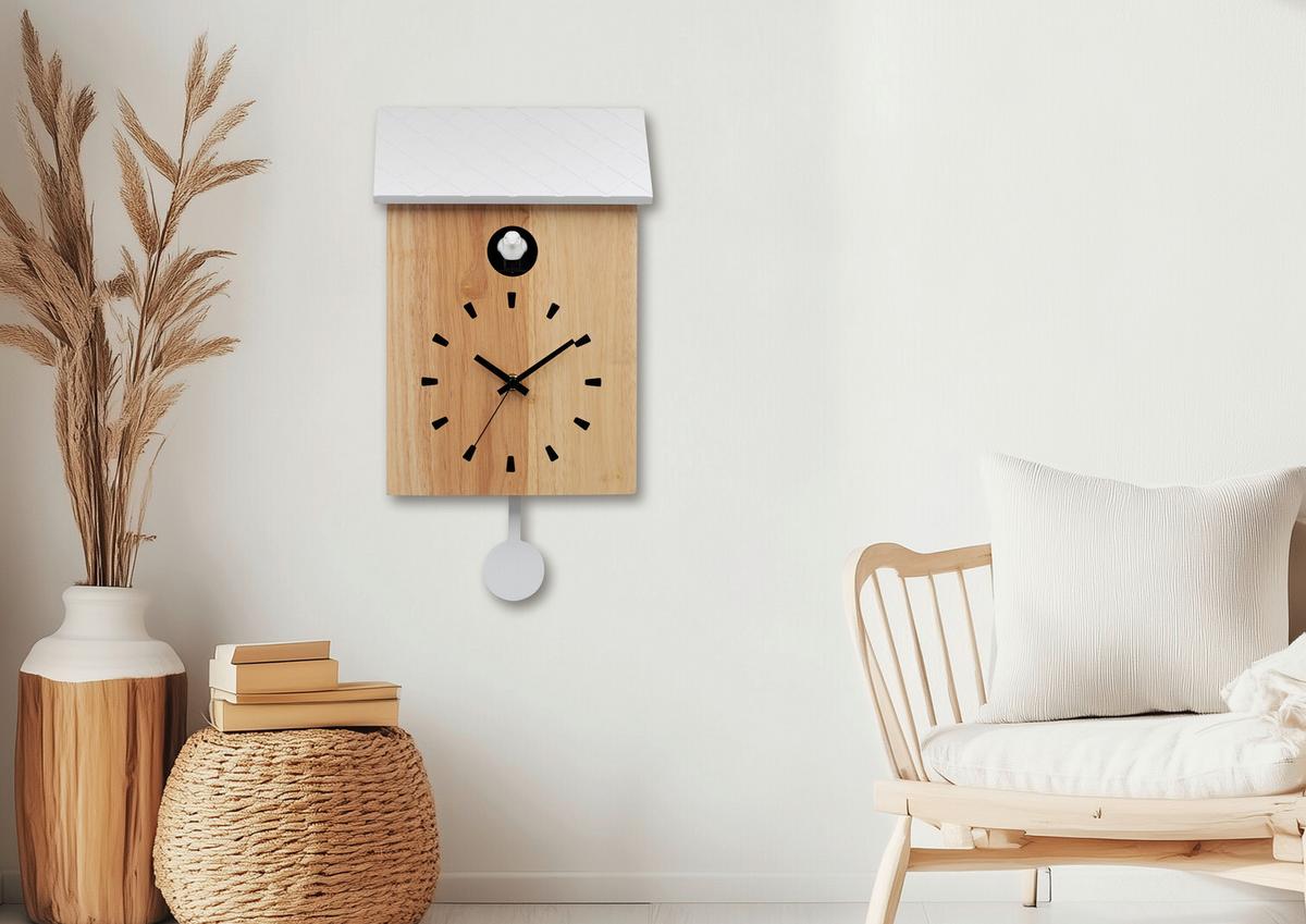 Wanduhr Kukuk Natur/Weiß - Naturfarben/Weiß, MODERN, Holz/Holzwerkstoff (22/38/7,5cm) - Mömax