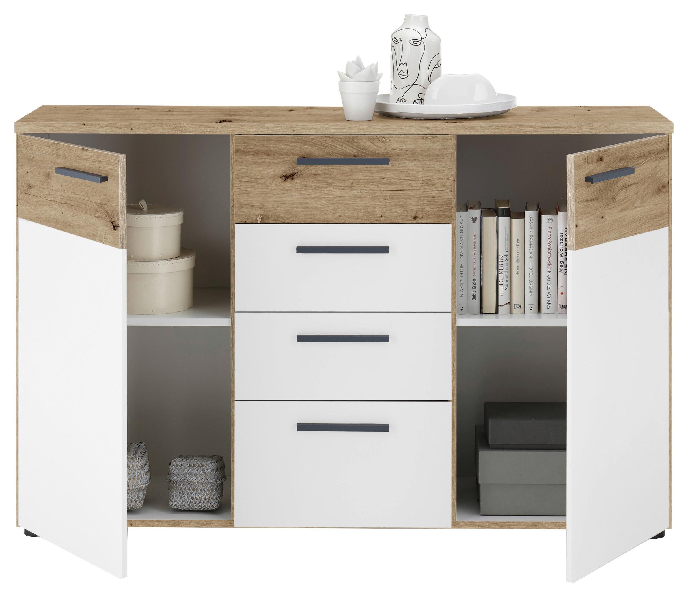 Komoda Julia, Bela, Barva Hrasta - črna/bela, Konvencionalno, umetna masa/leseni material (135/87/40cm) - Mömax