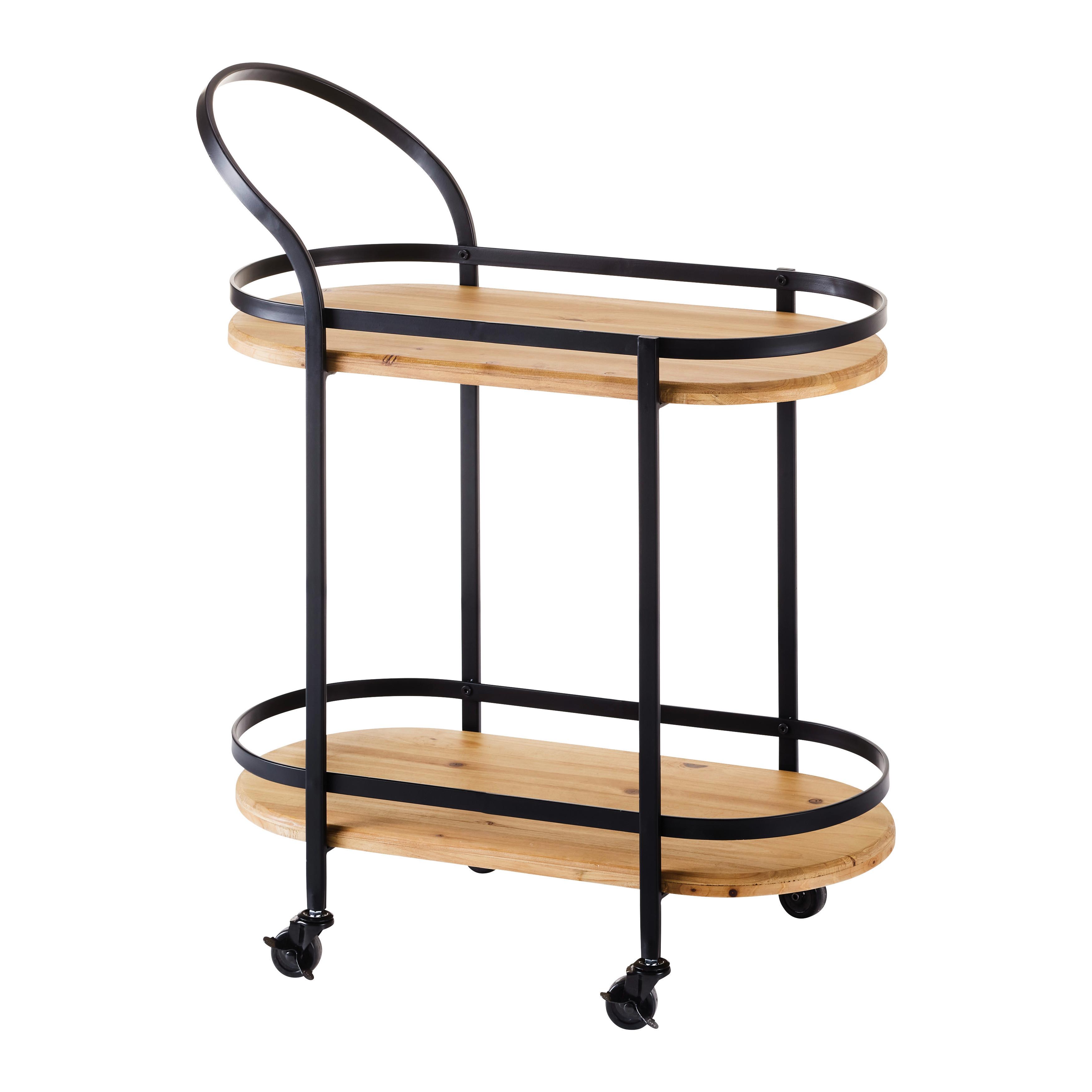 Rollwagen Jolanda Natur/ Schwarz Echtholz/Metall - Schwarz/Naturfarben, MODERN, Holz/Kunststoff (70/86/35cm) - Bessagi Home